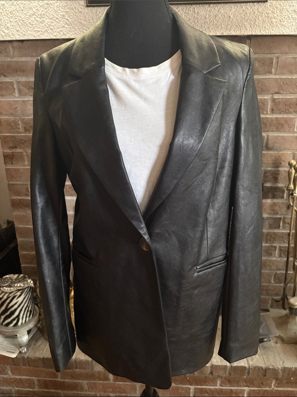 Bardot Black Leather Single-Button Blazer
